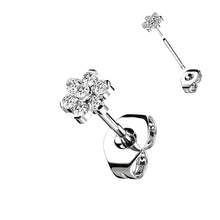 Load image into Gallery viewer, Implant Grade Titanium Threadless Earring Stud With CZ Flower Top - Single earring