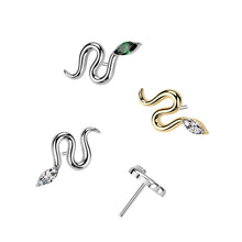 Load image into Gallery viewer, Titanium Threadless Push In Snake Top With Marquise CZ Head