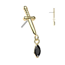 Load image into Gallery viewer, Titanium Threadless Push In Dagger Top With Marquise CZ Dangle