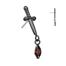 Load image into Gallery viewer, Titanium Threadless Push In Dagger Top With Marquise CZ Dangle