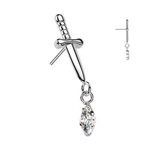 Load image into Gallery viewer, Titanium Threadless Push In Dagger Top With Marquise CZ Dangle