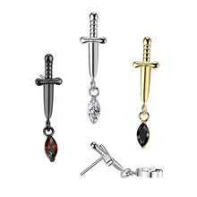 Load image into Gallery viewer, Titanium Threadless Push In Dagger Top With Marquise CZ Dangle
