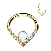 Load image into Gallery viewer, Implant Grade Titanium Hinged Segment Hoop Ring With Pave CZ Single Line Opal Center