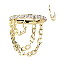 Load image into Gallery viewer, Implant Grade Titanium Hinged Segment Hoop Ring With Outward Facing CNC Set CZ and Triple Chain Link Dangle