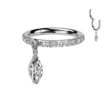 Load image into Gallery viewer, Titanium Hinged Segment Hoop Ring With Front Facing CNC Set CZ and Marquise CZ Dangle