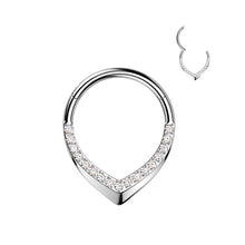 Load image into Gallery viewer, Implant Grade Titanium Hinged CNC CZ Pave Teardrop Segment Hoop Ring