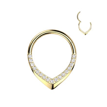 Load image into Gallery viewer, Implant Grade Titanium Hinged CNC CZ Pave Teardrop Segment Hoop Ring