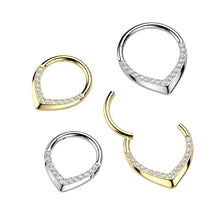 Load image into Gallery viewer, Implant Grade Titanium Hinged CNC CZ Pave Teardrop Segment Hoop Ring