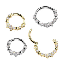 Load image into Gallery viewer, Titanium Hinged Crescent Moon and Star Segment Hoop Ring With Round CZs