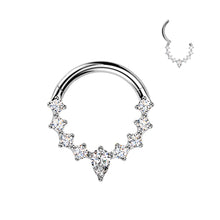Load image into Gallery viewer, Titanium Hinged Segment Hoop Ring With Teardrop CZ Center And CZ Sides