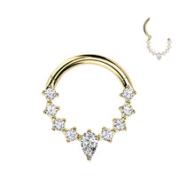 Load image into Gallery viewer, Titanium Hinged Segment Hoop Ring With Teardrop CZ Center And CZ Sides