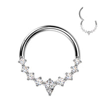Load image into Gallery viewer, Titanium Hinged Segment Hoop Ring With Teardrop CZ Center And CZ Sides