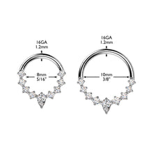 Load image into Gallery viewer, Titanium Hinged Segment Hoop Ring With Teardrop CZ Center And CZ Sides