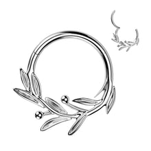 Load image into Gallery viewer, Titanium Hinged Olive Leaf Branch Segment Hoop Ring
