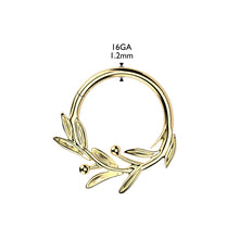 Load image into Gallery viewer, Titanium Hinged Olive Leaf Branch Segment Hoop Ring