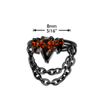 Load image into Gallery viewer, Black PVD Pear CZ Crown Segment Hoop Ring With Double Chain Dangle