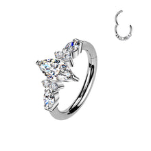 Load image into Gallery viewer, Marquise CZ Center Hinged Segment Hoop Ring With Outward Facing and Sides