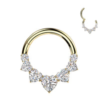 Load image into Gallery viewer, Titanium Hinged 5 Heart CZ Segment Hoop Ring With Round CZ Ends