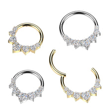 Load image into Gallery viewer, Titanium Hinged 5 Heart CZ Segment Hoop Ring With Round CZ Ends
