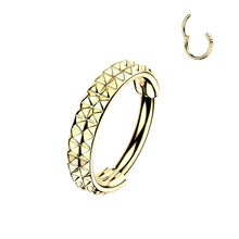 Load image into Gallery viewer, Titanium Hinged Segment Hoop Ring With Double Lined Outward Facing Pyramid Cuts 16ga-20ga