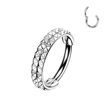Load image into Gallery viewer, Titanium Hinged Segment Hoop Ring With Double Lined Outward Facing Pyramid Cuts 16ga-20ga