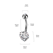 Load image into Gallery viewer, Implant Grade Titanium Externally Threaded Belly Button Ring | Double Jewel Prong Set Heart CZ