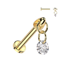 Load image into Gallery viewer, Vertical Helix Implant Grade Titanium Internally Threaded Labret With CZ Dangle