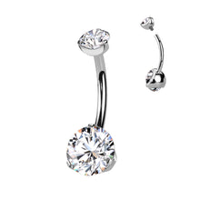 Load image into Gallery viewer, Crystal Claw Set Titanium Belly Bar | Hypoallergenic Navel Piercing Jewelry