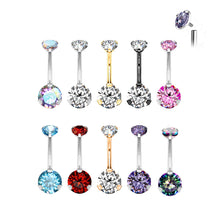 Load image into Gallery viewer, Crystal Claw Set Titanium Belly Bar | Hypoallergenic Navel Piercing Jewelry