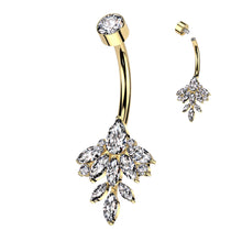 Load image into Gallery viewer, Implant Grade Titanium Internally Threaded Belly Button Ring | Bezel Set CZ Marquise Leaf Vine Design