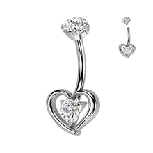 Load image into Gallery viewer, Titanium Hollow Heart CZ Belly Bar | Internally Threaded Navel Ring