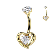 Load image into Gallery viewer, Titanium Hollow Heart CZ Belly Bar | Internally Threaded Navel Ring