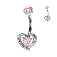 Load image into Gallery viewer, Titanium Hollow Heart CZ Belly Bar | Internally Threaded Navel Ring
