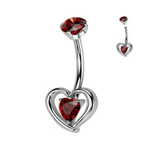 Load image into Gallery viewer, Titanium Hollow Heart CZ Belly Bar | Internally Threaded Navel Ring