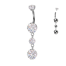 Load image into Gallery viewer, Titanium Internally Threaded Double Prong Set Belly Button Ring | Dual Round Dangle