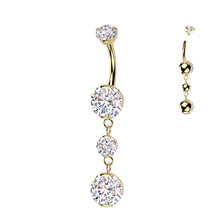 Load image into Gallery viewer, Titanium Internally Threaded Double Prong Set Belly Button Ring | Dual Round Dangle
