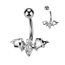 Load image into Gallery viewer, Implant Grade Titanium CZ Bat Belly Button Ring | Internally Threaded Navel Jewelry Implant Grade Titanium Internally Threaded CZ Bat Belly Button Ring