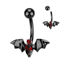 Load image into Gallery viewer, Implant Grade Titanium CZ Bat Belly Button Ring | Internally Threaded Navel Jewelry Implant Grade Titanium Internally Threaded CZ Bat Belly Button Ring