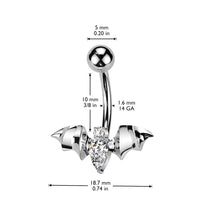 Load image into Gallery viewer, Implant Grade Titanium CZ Bat Belly Button Ring | Internally Threaded Navel Jewelry Implant Grade Titanium Internally Threaded CZ Bat Belly Button Ring