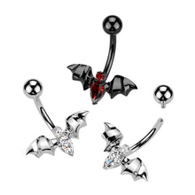 Load image into Gallery viewer, Implant Grade Titanium CZ Bat Belly Button Ring | Internally Threaded Navel Jewelry Implant Grade Titanium Internally Threaded CZ Bat Belly Button Ring
