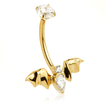 Load image into Gallery viewer, Implant Grade Titanium CZ Bat Belly Button Ring | Internally Threaded Navel Jewelry Implant Grade Titanium Internally Threaded CZ Bat Belly Button Ring