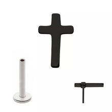 Load image into Gallery viewer, Initial Piercing - Black Cross push fit Titanium Labret Invictus
