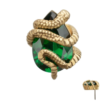Load image into Gallery viewer, Initial Piercing - 14Kt Yellow Gold Threadless Serpent Wrapped on Teardrop Emerald Labret