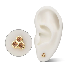 Load image into Gallery viewer, Initial Piercing - 14Kt Yellow Gold Threadless Bezel Gem Triple Honeycomb
