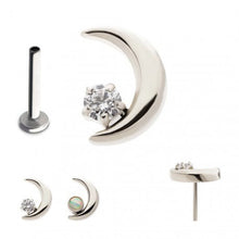Load image into Gallery viewer, Initial Piercing - Crystal or opal quarter moon Labret