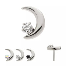 Load image into Gallery viewer, Initial Piercing - Crystal or opal quarter moon Labret