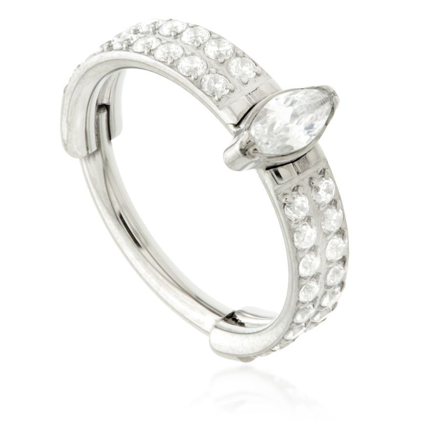 Double pave/single marquise hinged ring