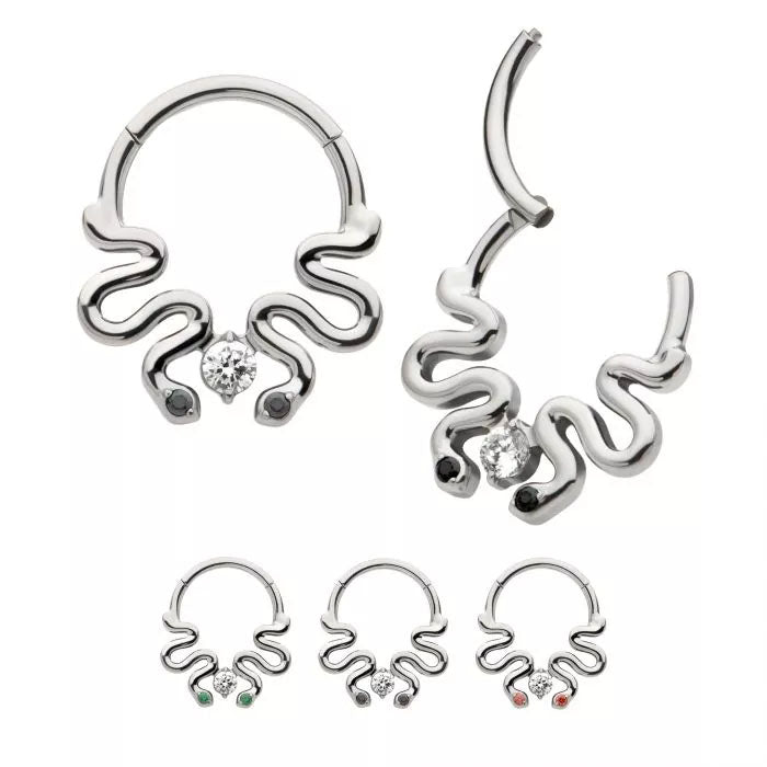 Titanium Snake crystal hinged ring – Obsidian Body Piercing