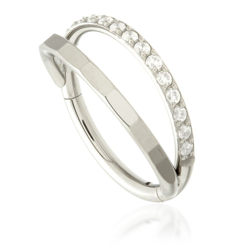 Half pave double band hinged ring 1.2x8mm