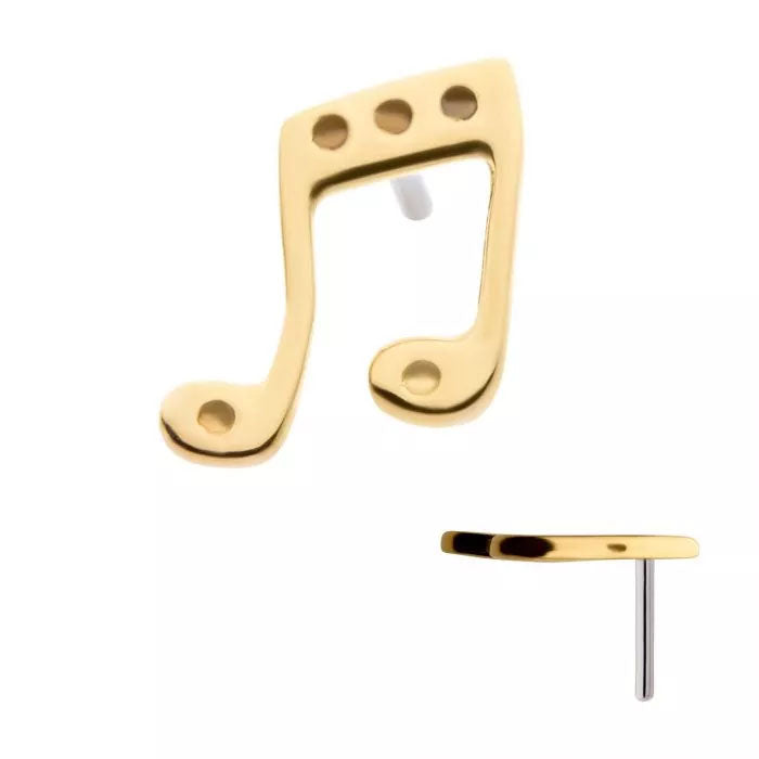 Initial Piercing - 14Kt Yellow Gold Threadless Music note labret